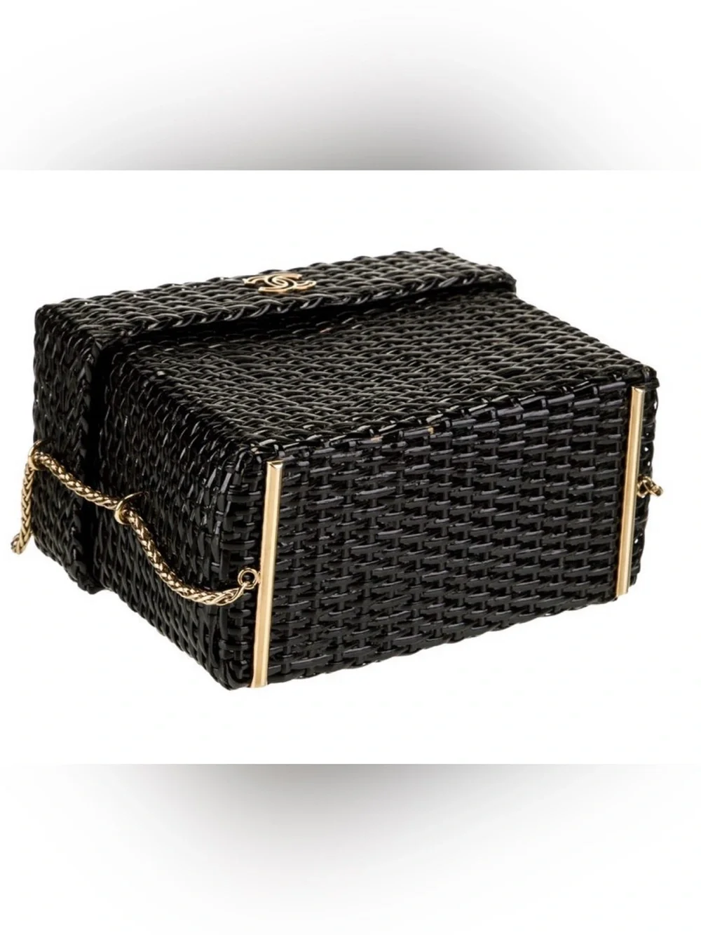 Authentic RARE in this condition CHANEL Black Wicker Crossbody Bag w GOld chain